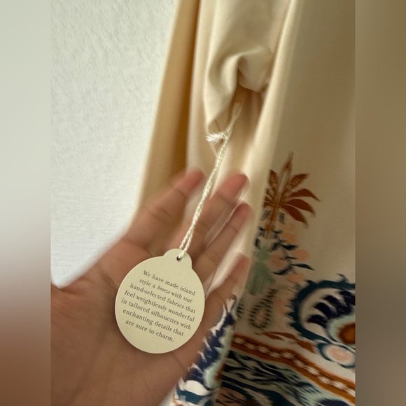 Spartina 449 Womens Island Fringe Dress Large Cream Kalalanta Ikat Palm Preppy - Picture 11 of 14